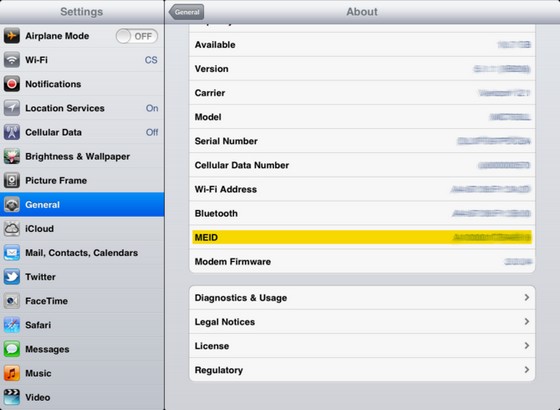 Settings in Ipad